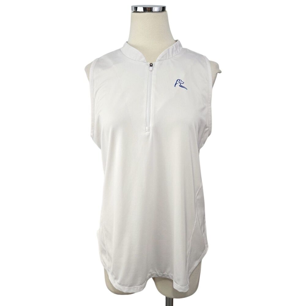 Rhoback Womens Sleeveless Quater Zip Golf Polo Shirt White Large Performance